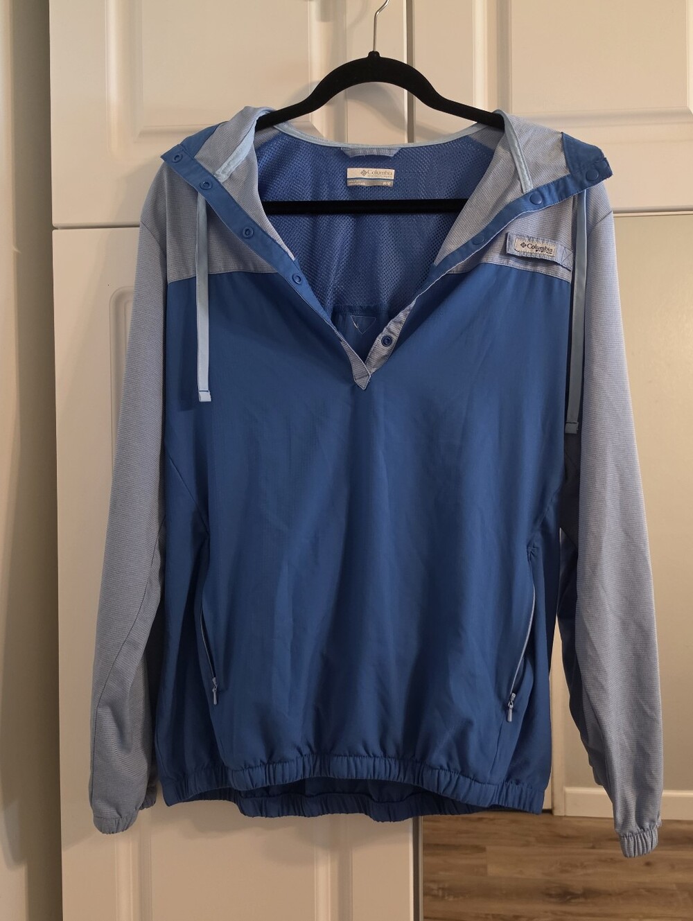 Columbia Womens Two-Tone Blue Hooded Windbreaker Size Medium